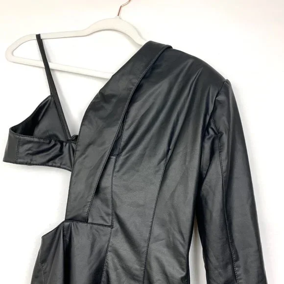 NWT Ronny Kobo X REVOLVE Sabrina Cut Out Blazer Mini Dress Leather Black - Picture 5 of 12